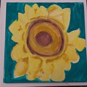 Artisan Yellow and Teal Sunflower Canvas Art